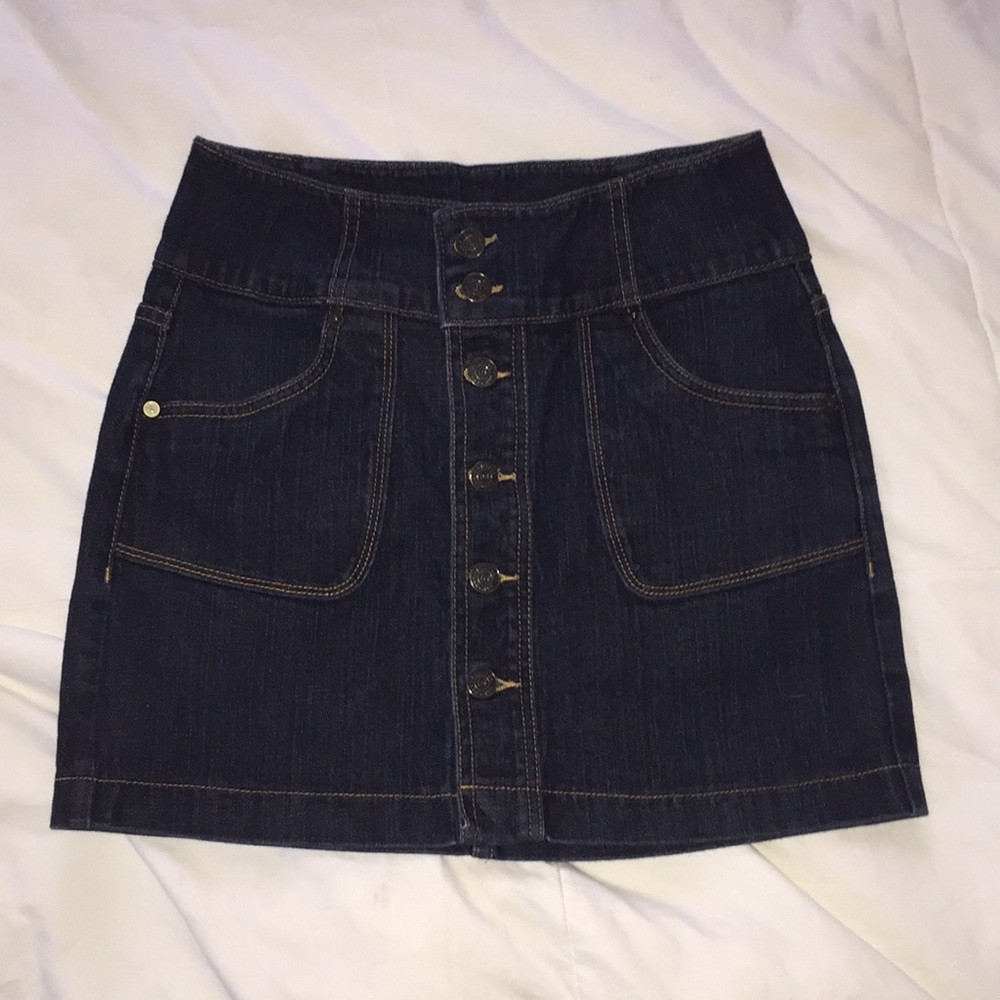 High waisted button up jean skirt
